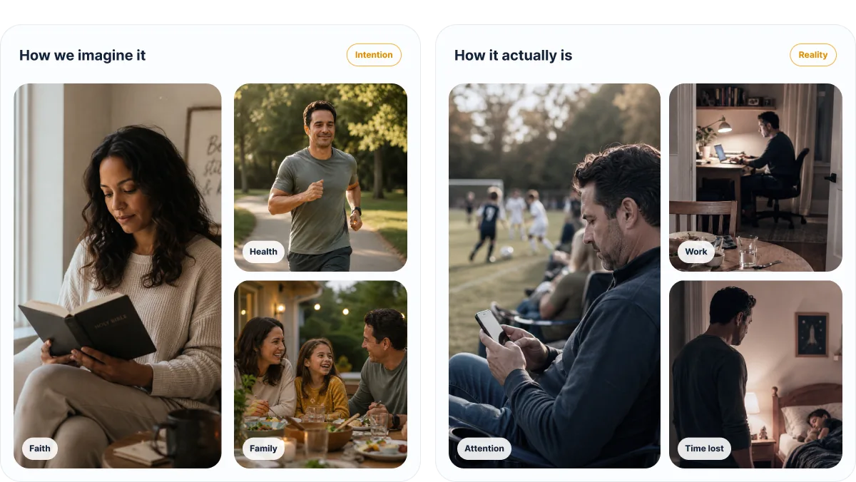 Comparison of how we imagine our life versus how it actually is
